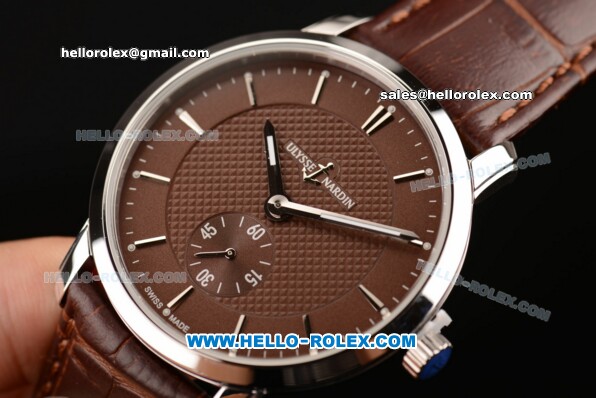 Ulysse Nardin Classico Miyota OS2035 Quartz Steel Case with Stick Markers Brown Dial and Brown Leather Strap - Click Image to Close